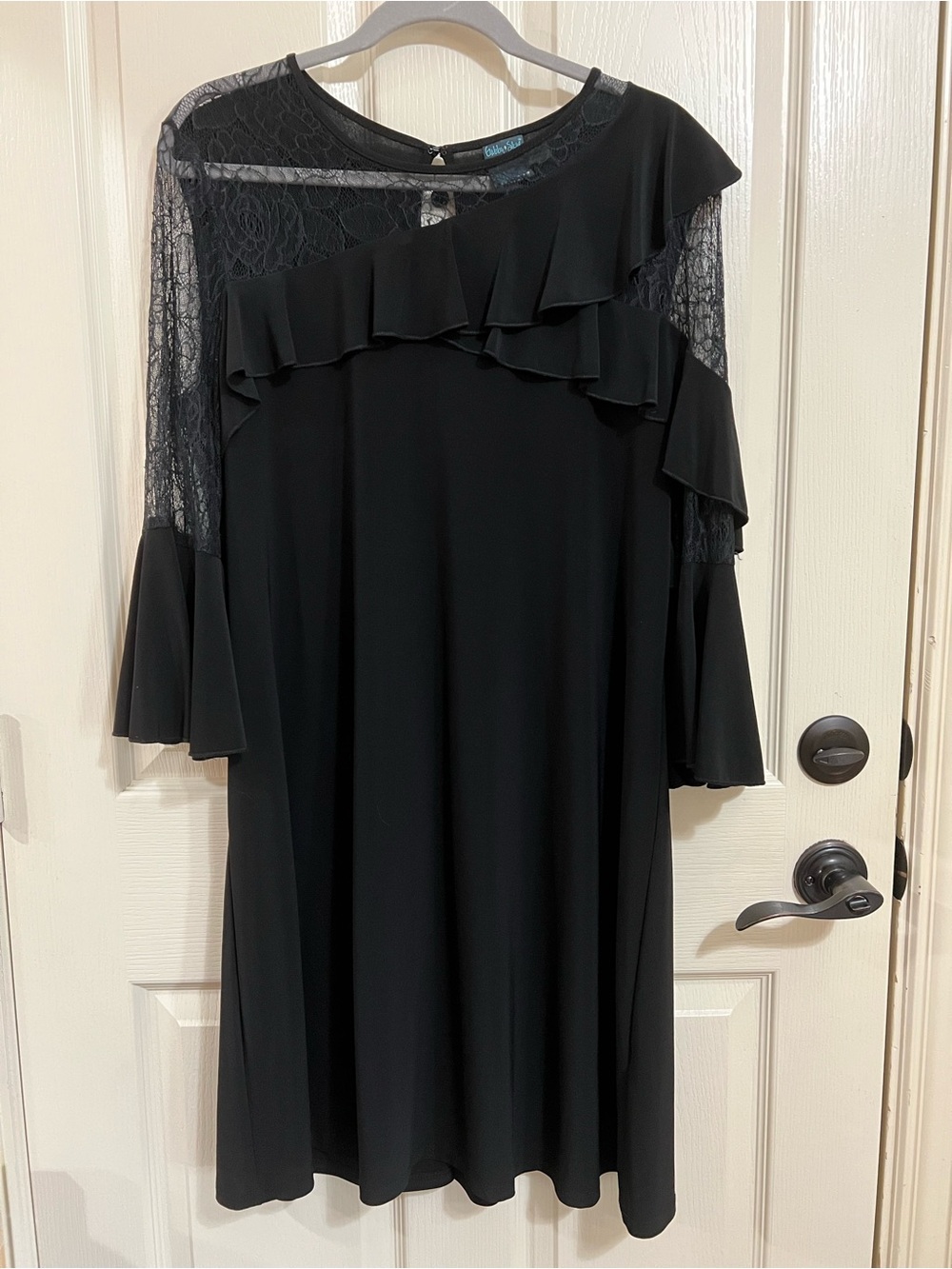 Gabby Skye Black Lace Ruffle Dress
